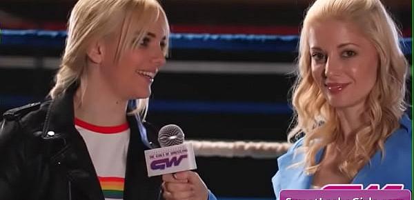  Naughty lesbian girls Ariel X, Sinn Sage enjoy wrestling in the ring hardcore style